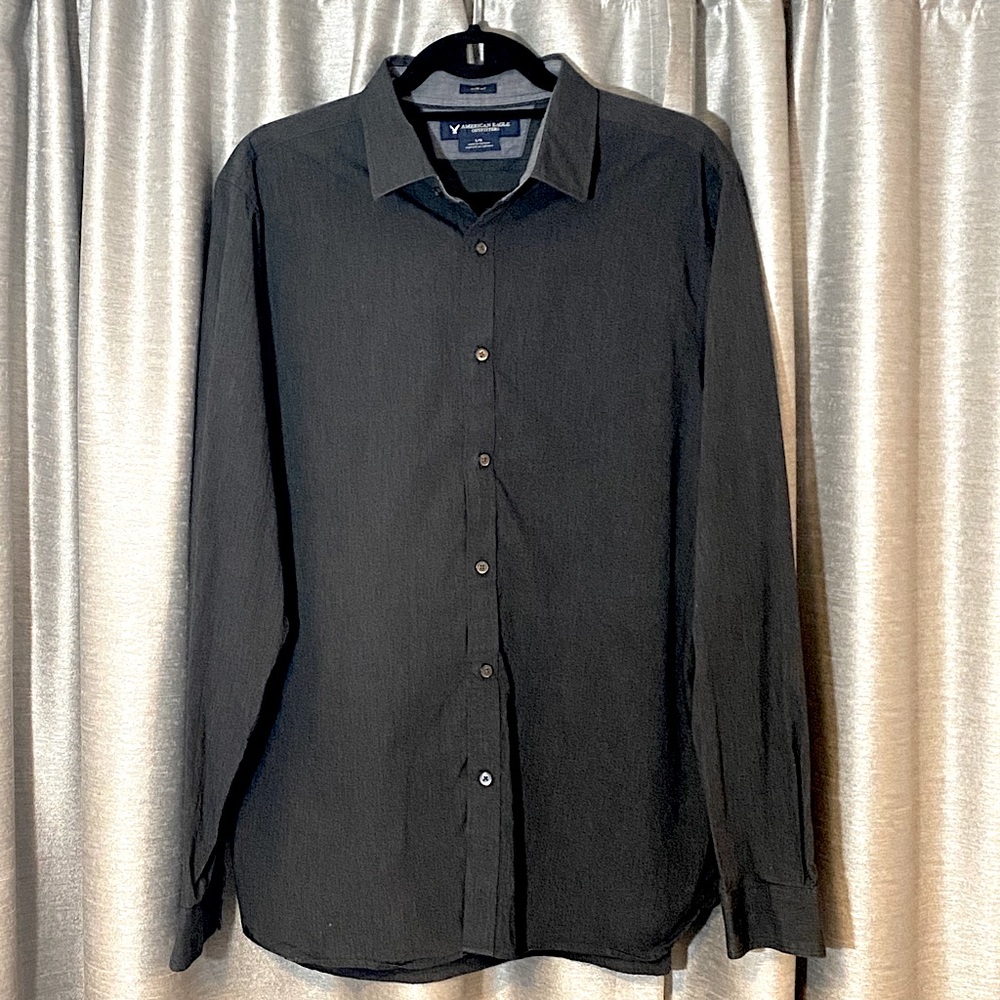 American Eagle Dark Gray Slim Fit Button Down